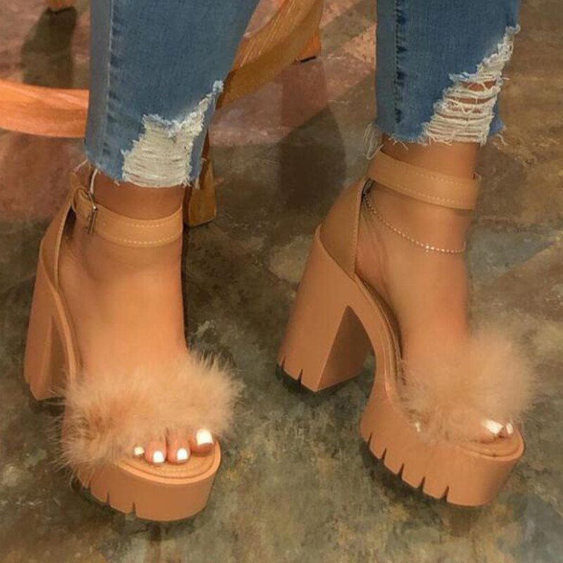 chunky platform heels with fur